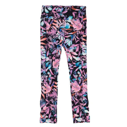 Legging Active-toi - Nanö en tricot doublé noir à imprimé feuilles roses, bleues et violettes, pour fille, vue de face.