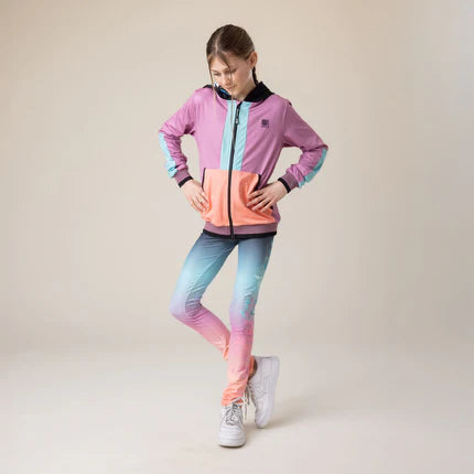 Legging Ombre Active-toi - Nanö dégradé bleu, rose et corail, tricot, pour fille, porté face, style yoga confortable