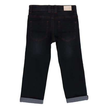 Jeans - Nanö noir en denim épais avec revers, modèle 5 poches, taille ajustable, pour garçon, vue de dos.