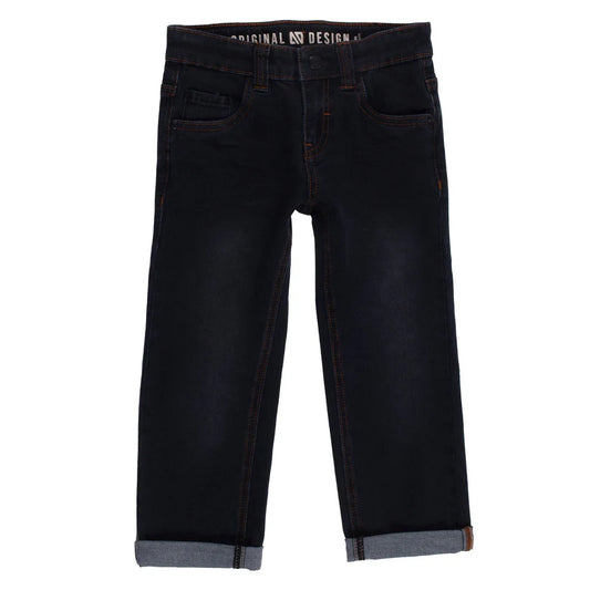 Jeans - Nanö en denim noir extensible, taille ajustable, coupe droite classique, pour garçon, vue de face.