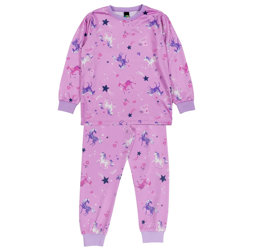 Pyjama - Nanö deux-pièces rose avec motifs licornes et étoiles, manches longues, poignets côtelés, pour fille, vue de face