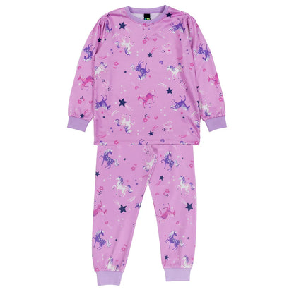 Pyjama - Nanö deux-pièces rose avec motifs licornes et étoiles, manches longues, poignets côtelés, pour fille, vue de face