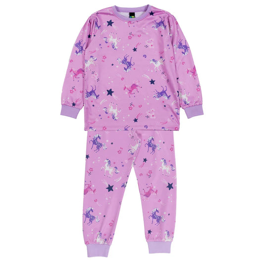Pyjama - Nanö deux-pièces rose avec motifs licornes et étoiles, manches longues, poignets côtelés, pour fille, vue de face