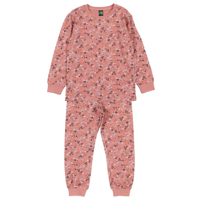 Pyjama - Nanö deux-pièces en modal rose imprimé floral, manches longues, pantalon taille élastique, pour fille, vue de face