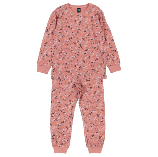 Pyjama - Nanö deux-pièces en modal rose imprimé floral, manches longues, pantalon taille élastique, pour fille, vue de face