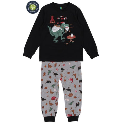 Pyjama - Nanö deux-pièces noir et gris avec imprimés dinosaure, jersey, manches longues, pour garçon, vue de face