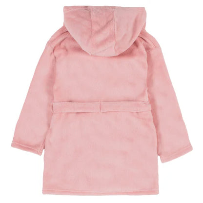 Robe de chambre - Nanö rose uni en tricot doux avec capuche et ceinture, pour fille, vue de dos
