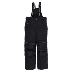 Salopette de neige - Nanö noire avec bretelles réglables, style classique, isolation froide, vue de face pour enfant.