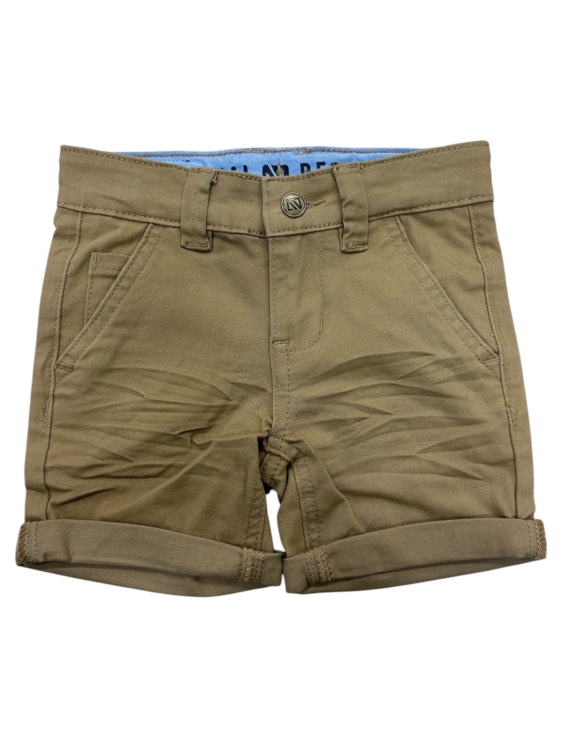 Short - Nanö beige en sergé extensible avec poches devant, taille ajustable, pour garçon, vue de face.