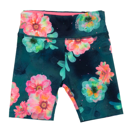 Short Amuse-toi - Nanö cycliste bleu marine avec fleurs roses et vertes, tissu tricot, pour fille, vue de face