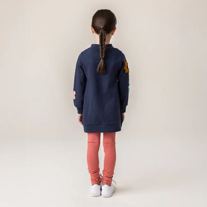 Tunique - Nanö bleu marine avec manches longues imprimées et col montant, pour fille, vue de dos sur mannequin