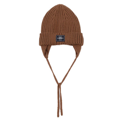 Tuque d'hiver - Nanö tricot côtelé brun avec doublure micropolaire et protège-oreilles, pour bébé, vue de face.
