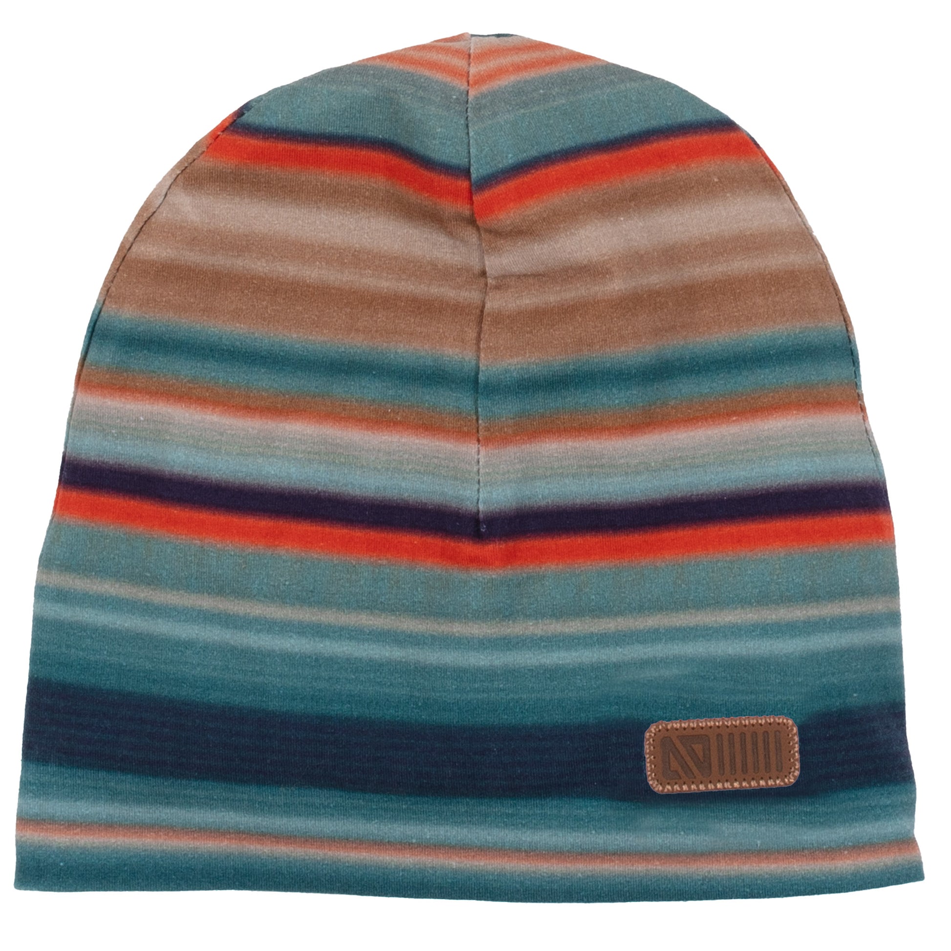 Tuque Mi-Saison - Nanö rayée bleu, orange et beige en coton, style simple, pour garçon, vue de face.