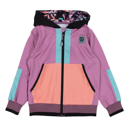 Veste Active-toi - Nanö coton ouaté rose, turquoise et saumon, capuche avec doublure imprimée, fille, vue de face