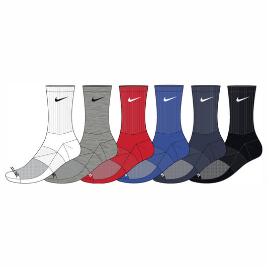 6 Paires de bas - Nike en coton, couleurs blanc, gris, rouge, bleu, marine et noir, style sport, vue de profil gauche.