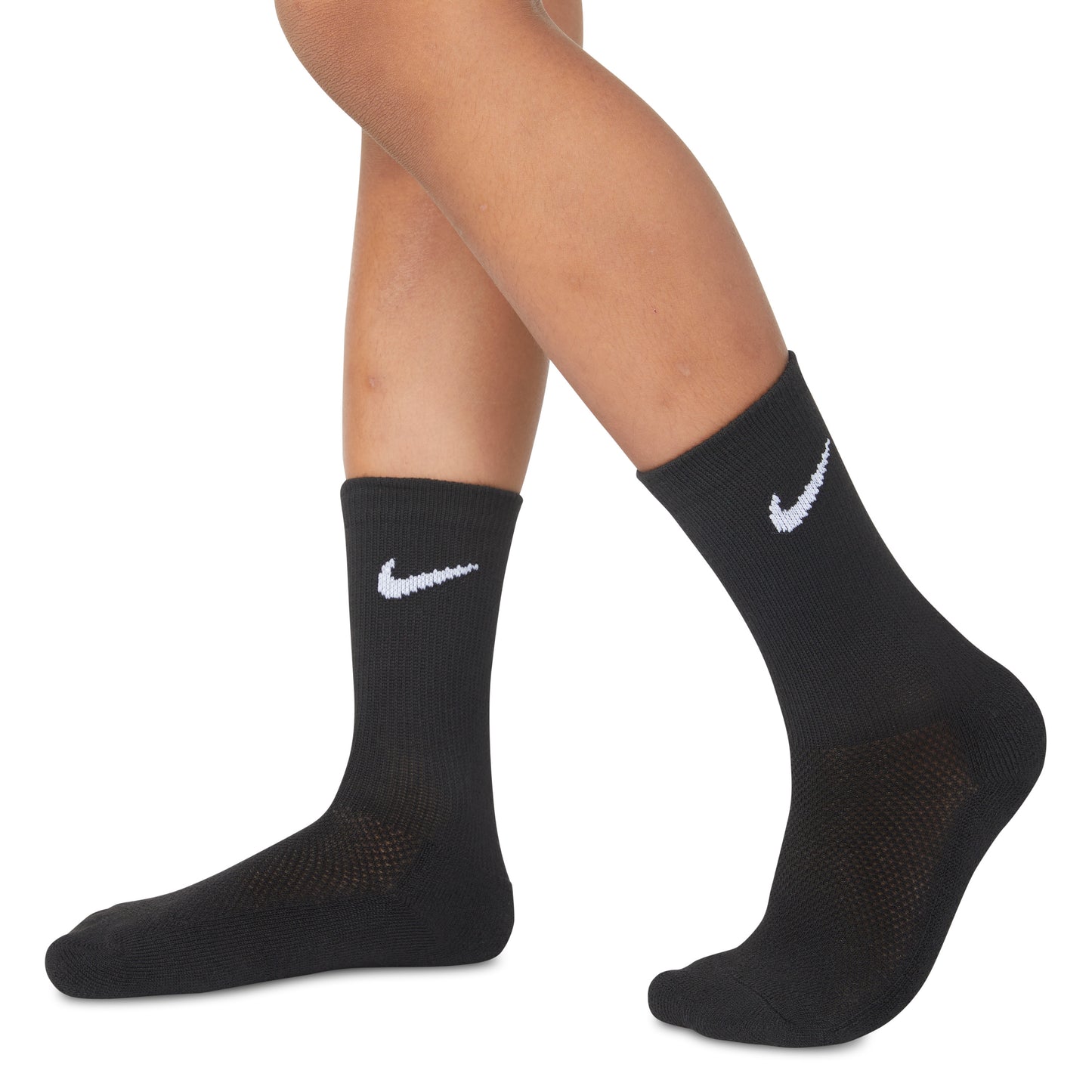 6 Paires de bas - Nike noirs avec logo blanc, maille légère, pour enfant, vue portée de profil droit et gauche