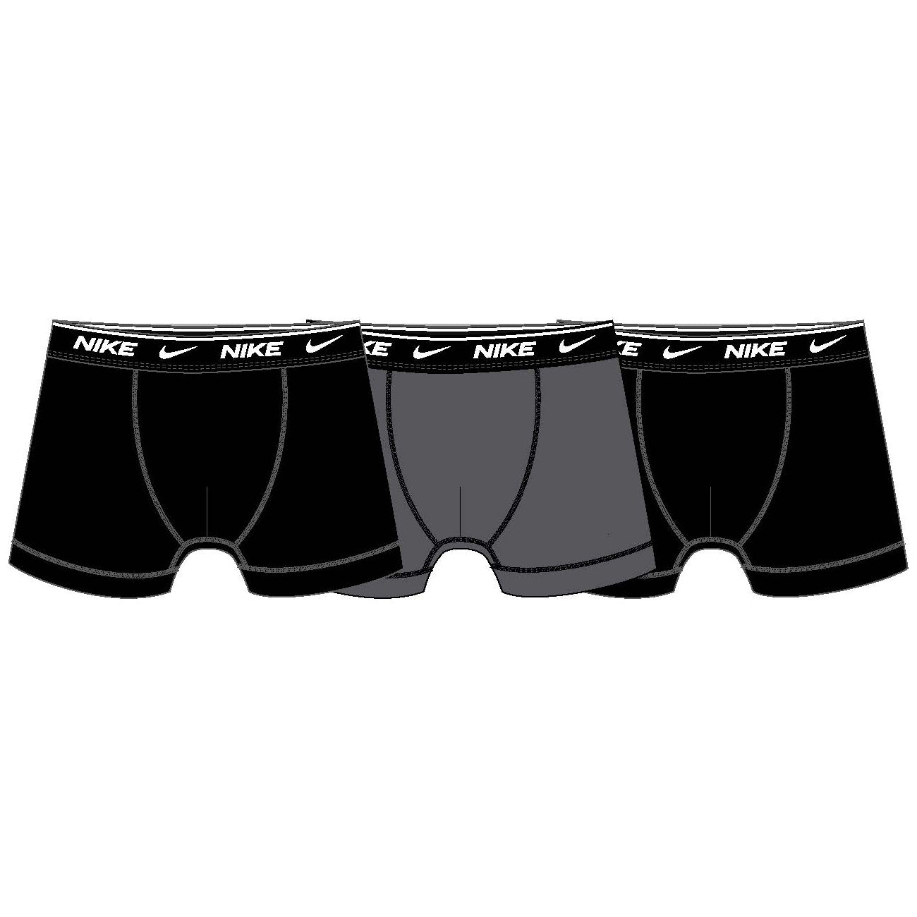 3 Paires de boxers - Nike en coton noir et gris, taille élastique noire avec logo, coupe classique, vue de face.