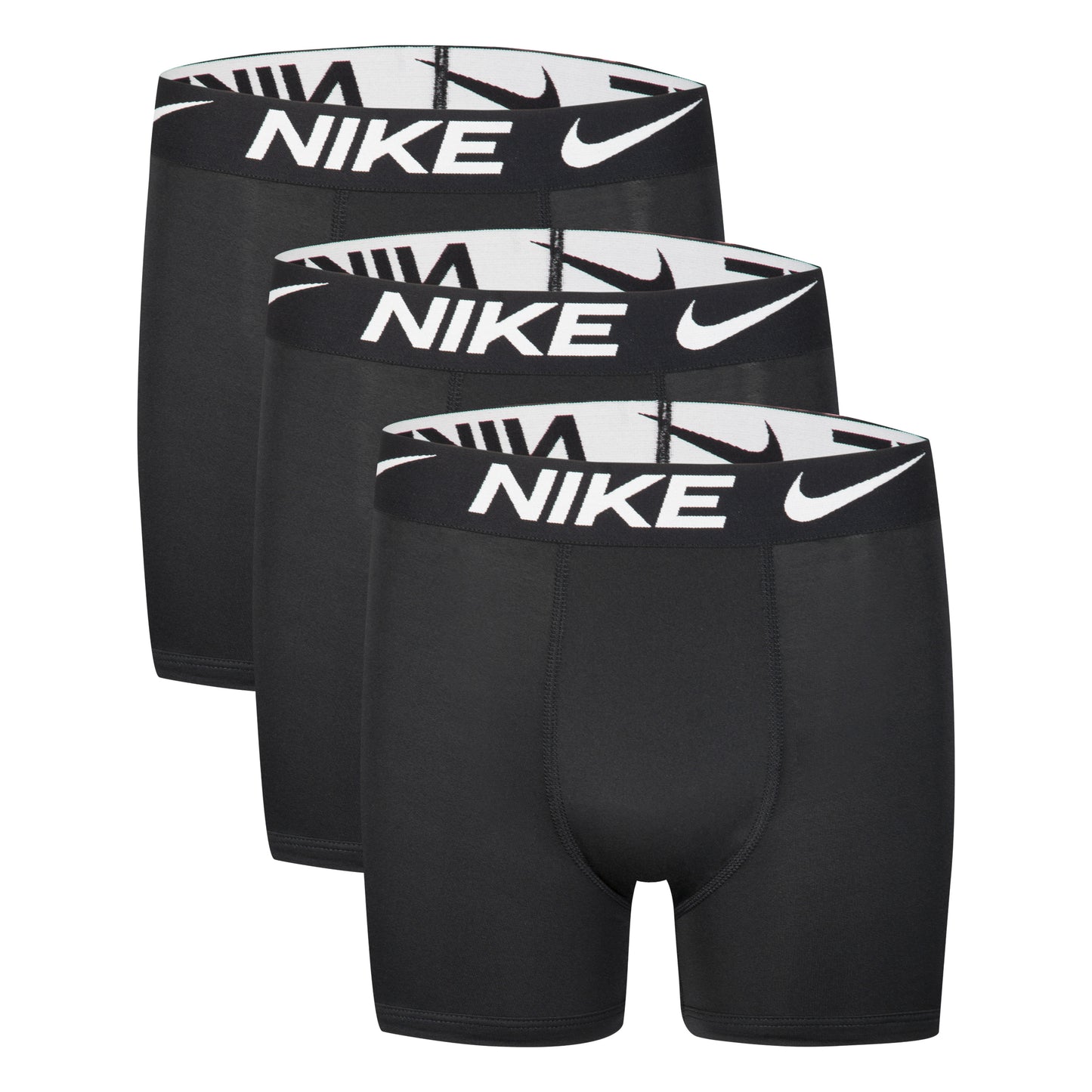 3 Paires de boxer - Nike noirs en polyester avec ceinture élastique blanche et logo Nike, coupe classique, vue de face.