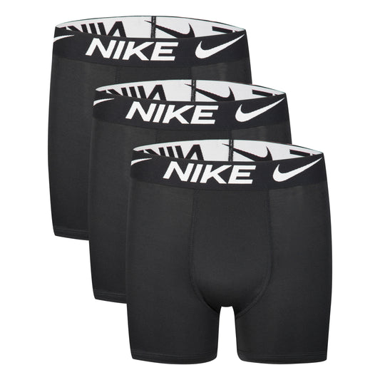 3 Paires de boxer - Nike noirs en polyester avec ceinture élastique blanche et logo Nike, coupe classique, vue de face.