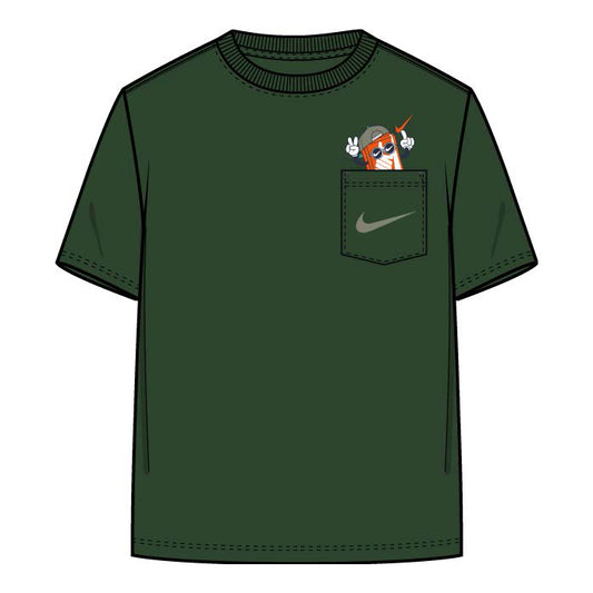 T-Shirt - Nike vert foncé en coton polyester avec poche imprimée personnage, pour garçon, vue de face.
