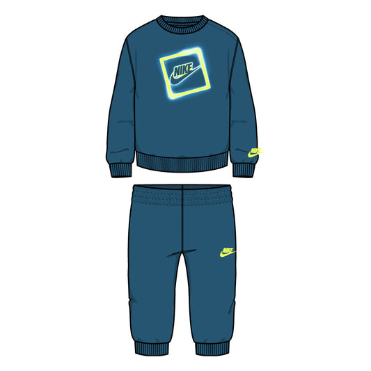 Ensemble - Nike sweat et pantalon bleu avec logo jaune fluo, coton polyester, pour garçon, vue de face