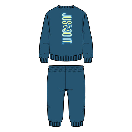 Ensemble - Nike bleu marine en coton polyester pour garçon avec sweat à col rond et jogging, vue de dos