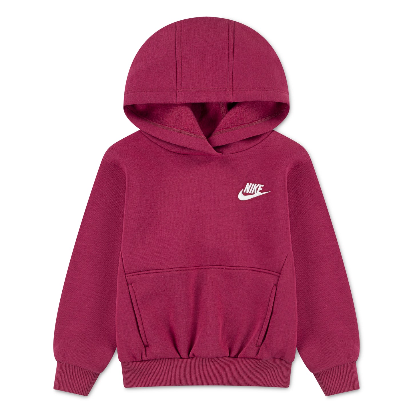 Hoodie - Nike fille bordeaux en coton polyester avec poche kangourou et capuche, vue de face.