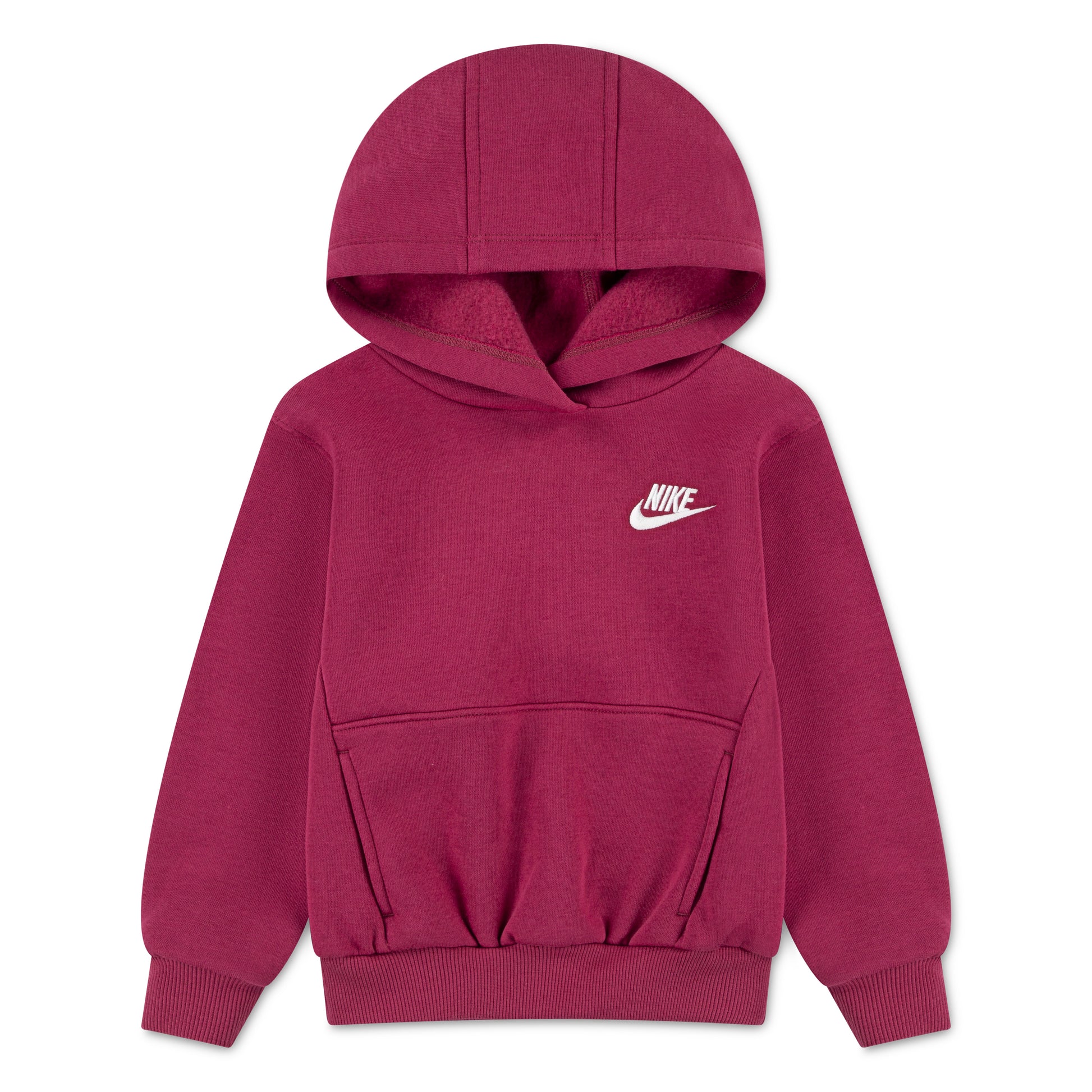 Hoodie - Nike fille bordeaux en coton polyester avec poche kangourou et capuche, vue de face.