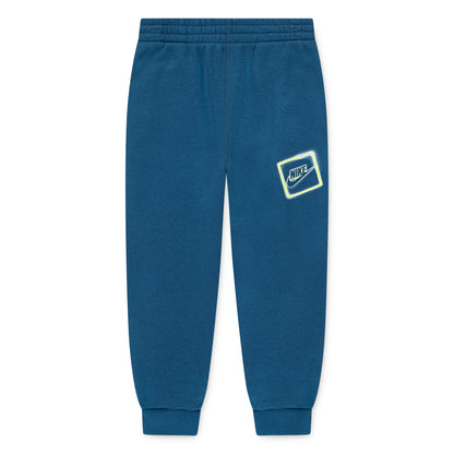 Pantalon - Nike bleu en polyester et coton pour garçon avec taille et chevilles élastiques, vue de face.
