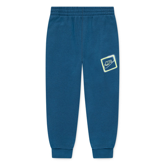 Pantalon - Nike bleu en polyester et coton pour garçon avec taille et chevilles élastiques, vue de face.