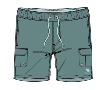 Maillot de bain - Northcoast garçon vert kaki avec poches latérales et taille ajustable, vue de face, tissu polyester et spandex