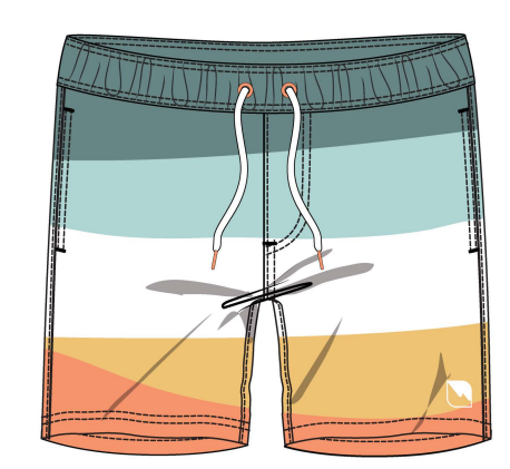 Maillot de bain - Northcoast short rayé bleu, blanc, jaune et orange avec taille ajustable, filet, pour garçon, vue de face