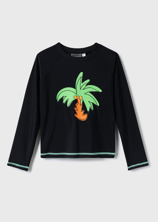 Chandail U.V - Northcoast noir manches longues avec motif palmier vert et orange, pour garçon, vue de face.