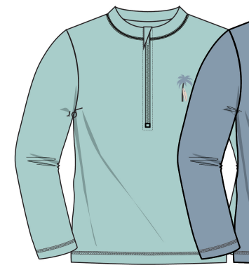 Chandail U.V - Northcoast bleu clair à manches longues, zip devant, motif palmier ton sur ton, pour garçon, vue de face