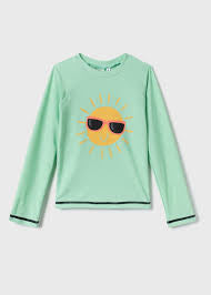 Chandail U.V - Northcoast vert clair à manches longues avec motif soleil lunettes noires, pour garçon, vue de face.