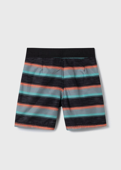 Maillot de bain - Northcoast culotte filet ajustable rayée noir bleu turquoise et orange, garçon, vue de dos.