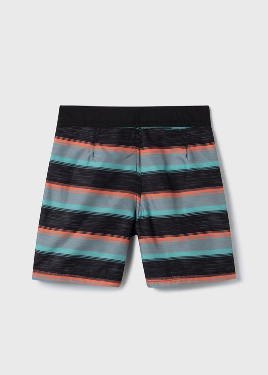 Maillot de bain - Northcoast culotte filet ajustable rayée noir bleu turquoise et orange, garçon, vue de dos.