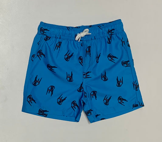 Maillot de bain - Northcoast bleu à motif chaises noires, cordon blanc ajustable à la taille, pour garçon, vue de face.