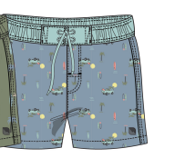 Maillot de bain - Northcoast bleu clair avec motifs ancre et bouée, taille ajustable, filet intérieur, pour garçon, vue de face.