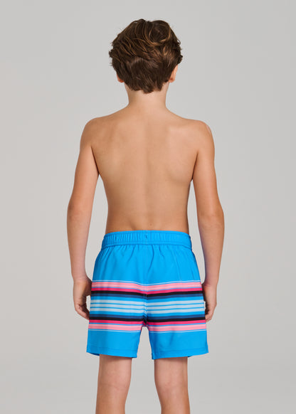 Maillot de bain - Northcoast bleu à rayures roses, blanches et noires, style court, tissu extensible, garçon, vue de dos