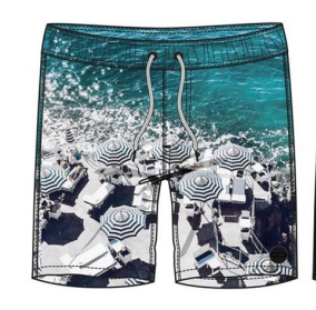 Maillot de bain - Northcoast short garçon ajustable bleu avec imprimé bord de mer vue de face