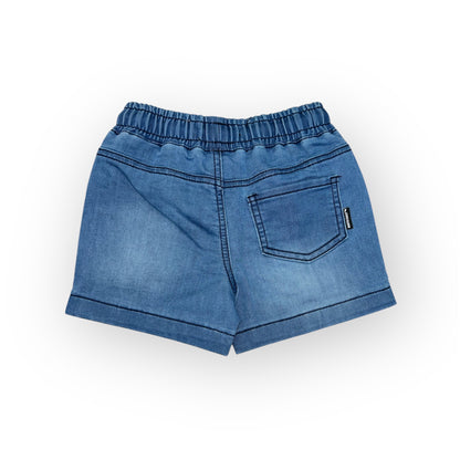 Short - Northcoast en denim bleu clair, taille élastique, poche arrière, pour enfant, vue de dos.