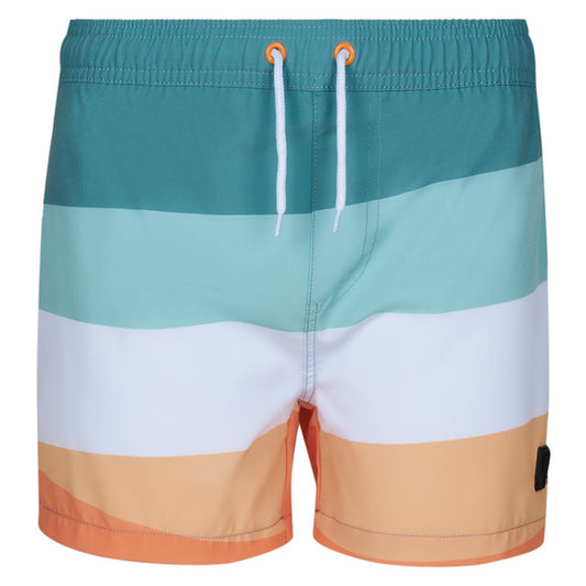Maillot de bain - Northcoast short rayé bleu, blanc, jaune et orange avec taille ajustable, filet, pour garçon, vue de face