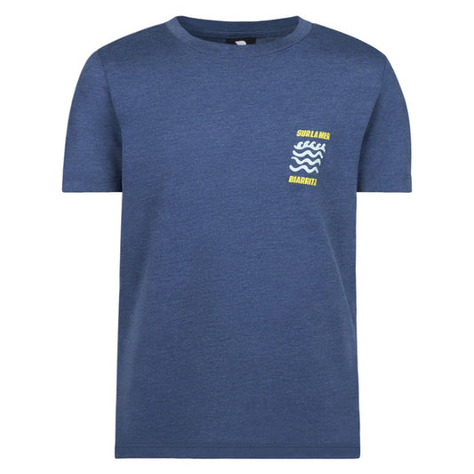 T-Shirt - North Coast bleu marine en coton polyester, motif vague jaune, style classique, vue de face adulte homme