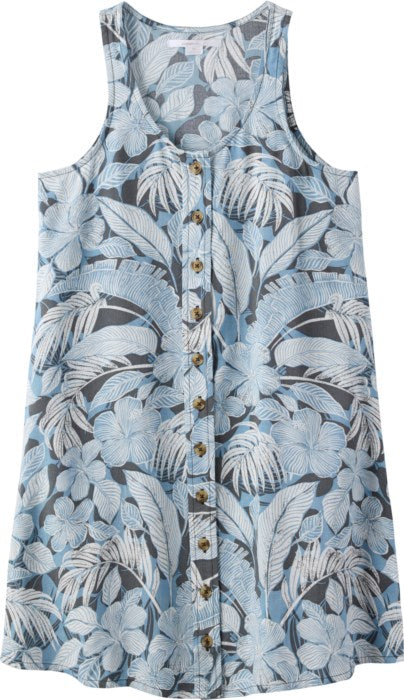 Robe - O'Neill courte en viscose bleu ciel et blanc à motif floral, sans manches, pour fille, vue de face.