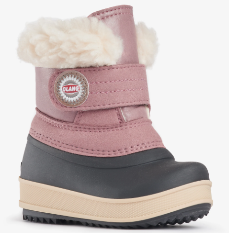 Bottes d'hiver - Olang roses et noires avec doublure laine, fermeture velcro, pour enfant, vue de profil gauche.