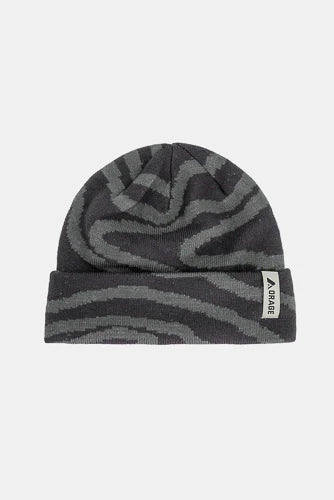 Tuque d'hiver - Orage gris foncé et gris clair à motifs abstraits, double épaisseur, vue de face, unisexe adulte.