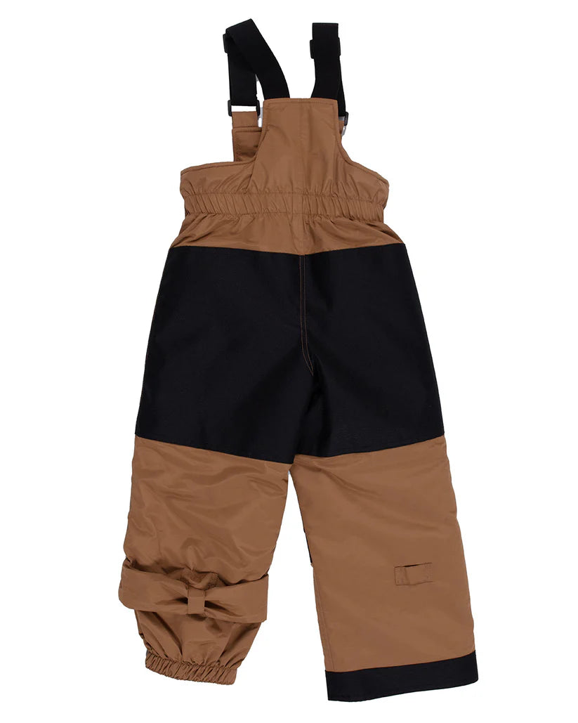 Habit de neige - Peluche & Tartine salopette marron et noire isolante pour garçon, vue de dos, tissu technique résistant