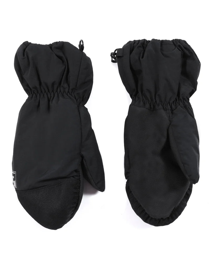 Mitaines d'hiver - Peluche et Tartine noires en nylon doublées sherpa, bouts renforcés, paume texturée, vue de face et dos.