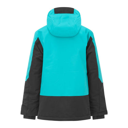 Manteau d'hiver Cossmo - Picture Organic Clothing turquoise et noir, style sportif avec capuche, vue de dos sur fond blanc.